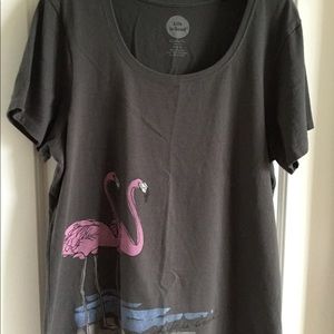 Life is Good size Large Gray Crusher Tee with Flamingos